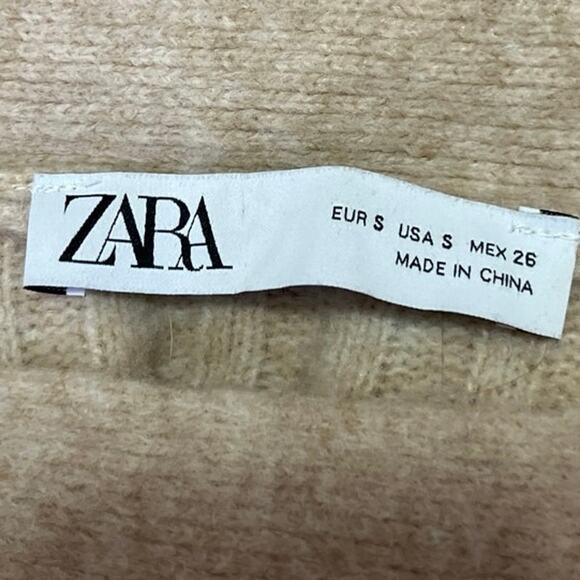 Zara Beige Wool Long Sleeve Ribbed Knit Button Down Cardigan Sweater Top Size S - Picture 3 of 4